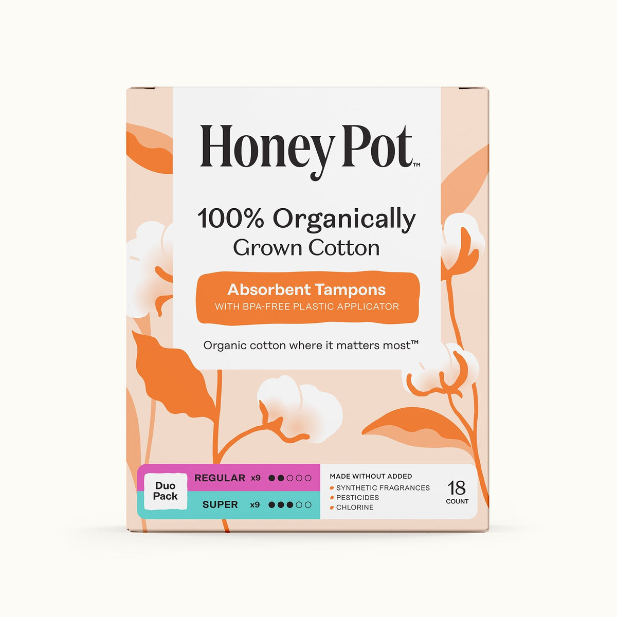 Duo Pack 100% Organically Grown Cotton BPA Free Plastic Applicator Tampons