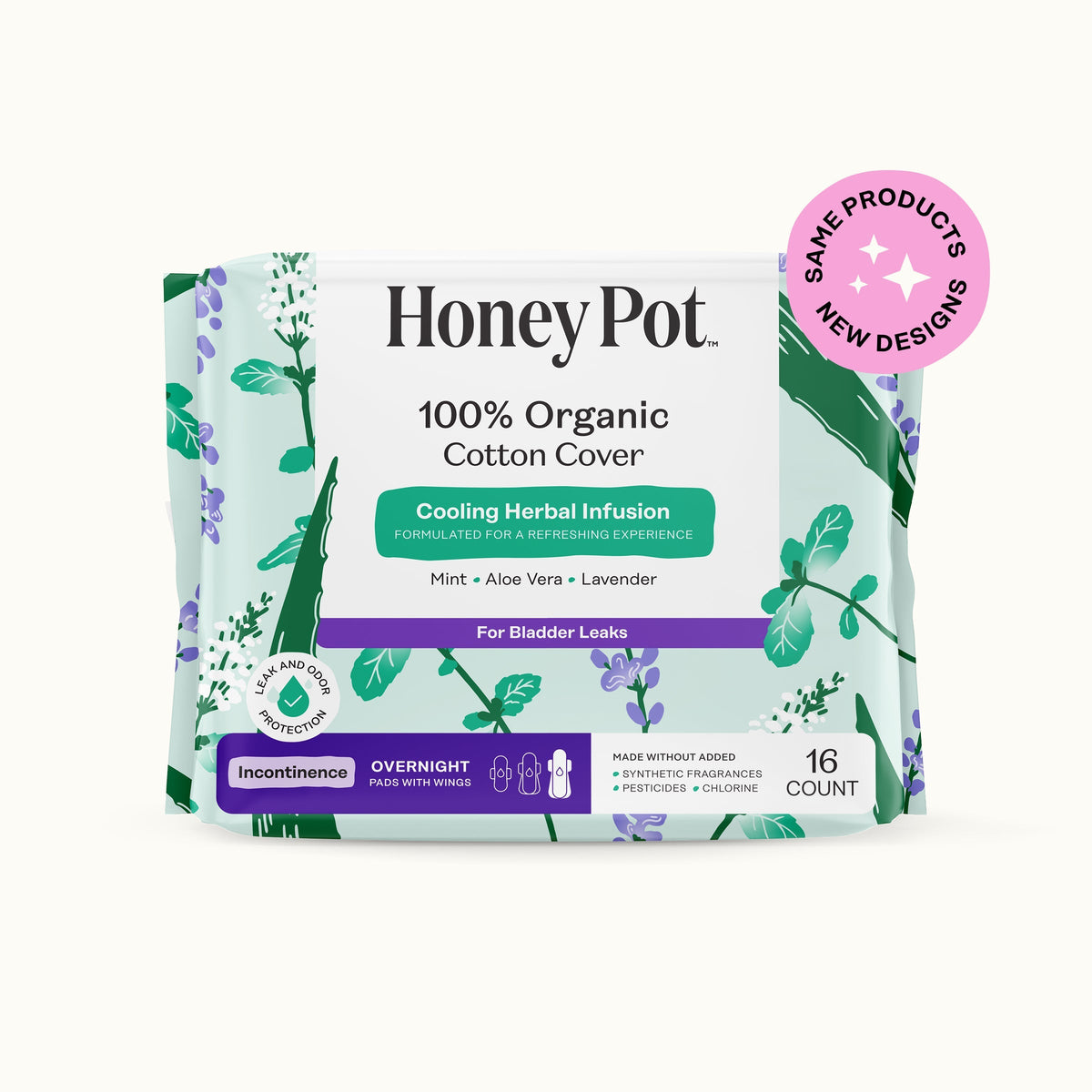 Incontinence Cooling Herbal Infusion 100% Organic Cotton Cover Nighttime Pads