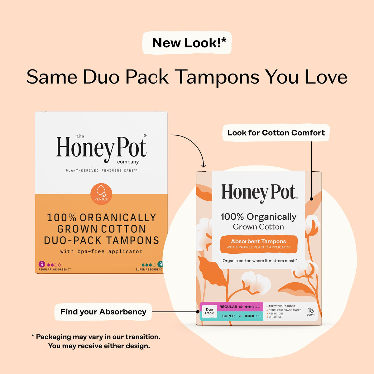 Duo Pack 100% Organically Grown Cotton BPA Free Plastic Applicator Tampons