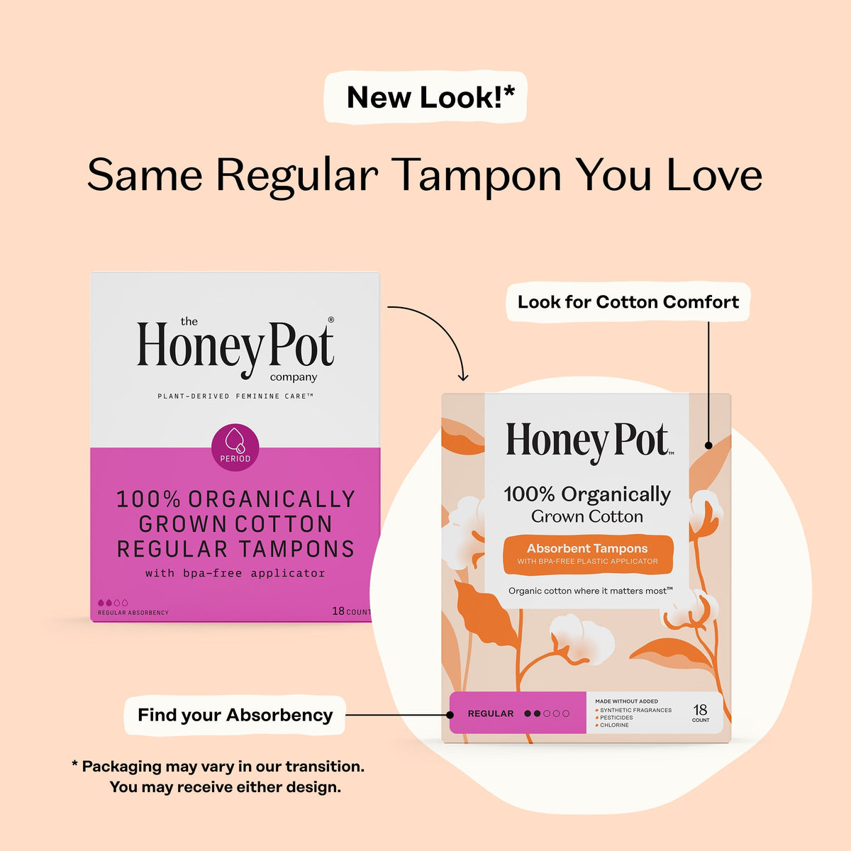 Regular 100% Organically Grown Cotton BPA Free Plastic Applicator Tampons
