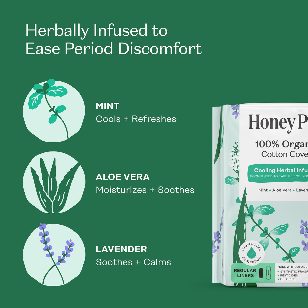 Organic Cotton Cooling Herbal Infusion Regular Liners — Medium Pack