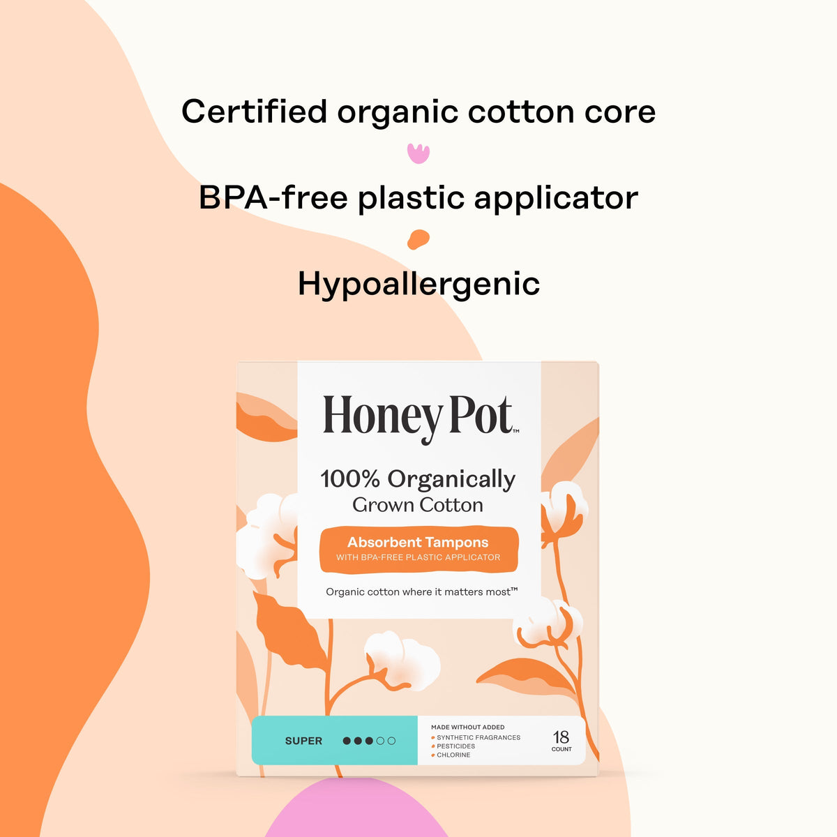 Super 100% Organically Grown Cotton BPA Free Plastic Applicator Tampons