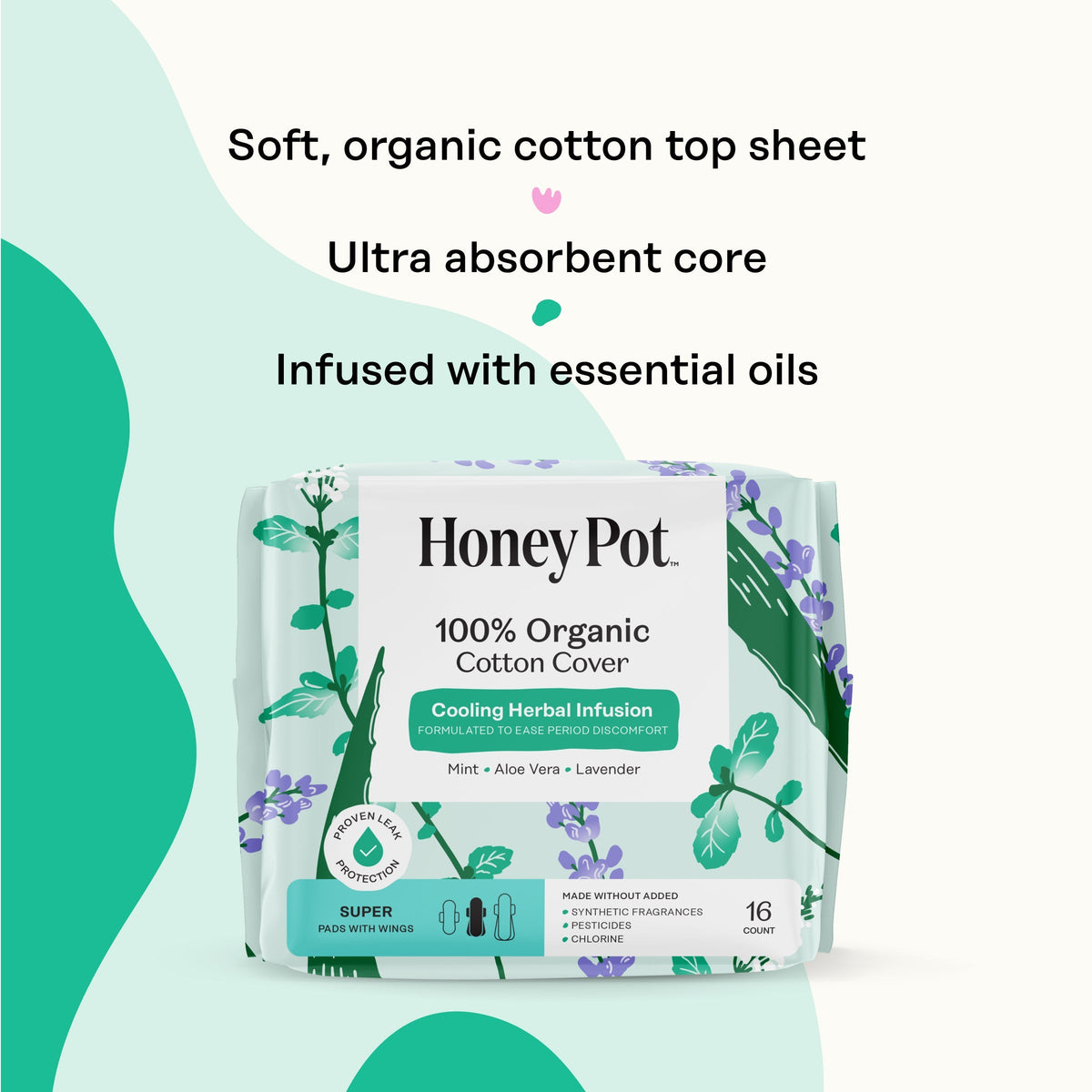 Organic Cotton Cover Cooling Herbal Infusion Super Pads