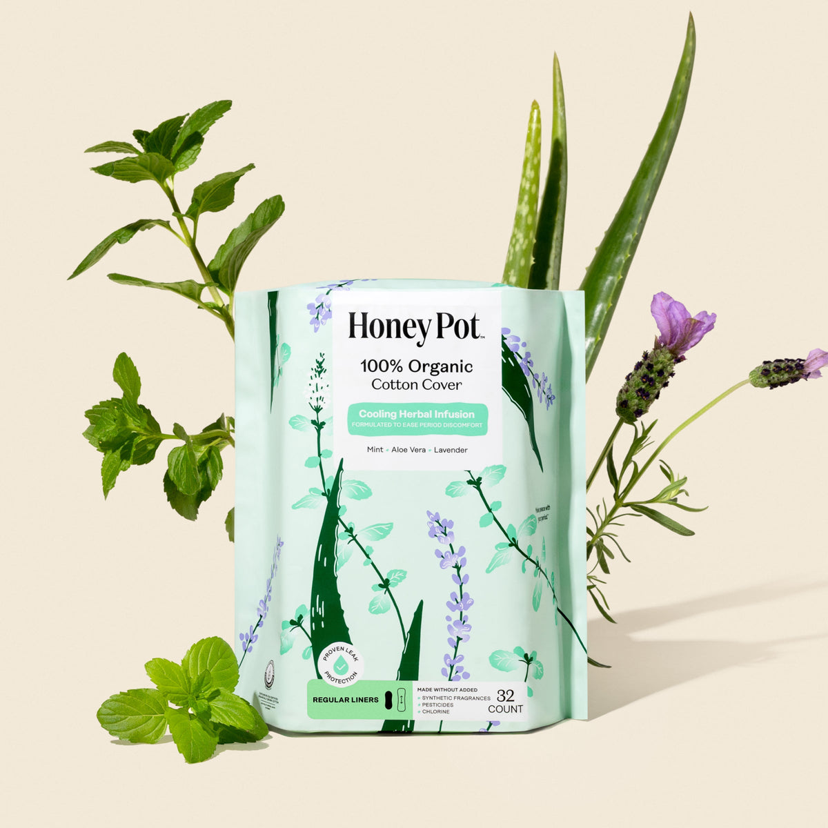 Organic Cotton Cooling Herbal Infusion Regular Liners — Medium Pack