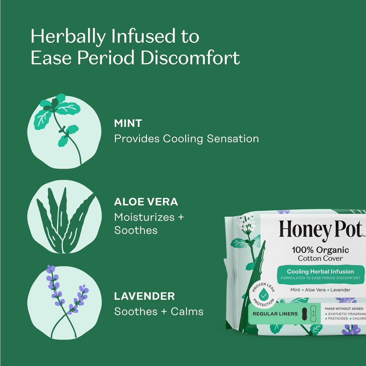 Organic Cotton Cover Cooling Herbal Infusion Regular Liners