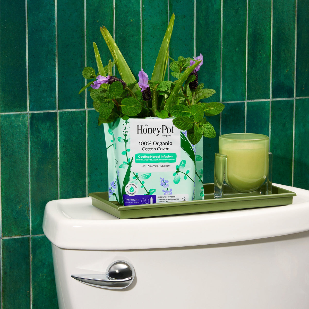 Organic Cotton Cover Cooling Herbal Infusion Overnight Pads