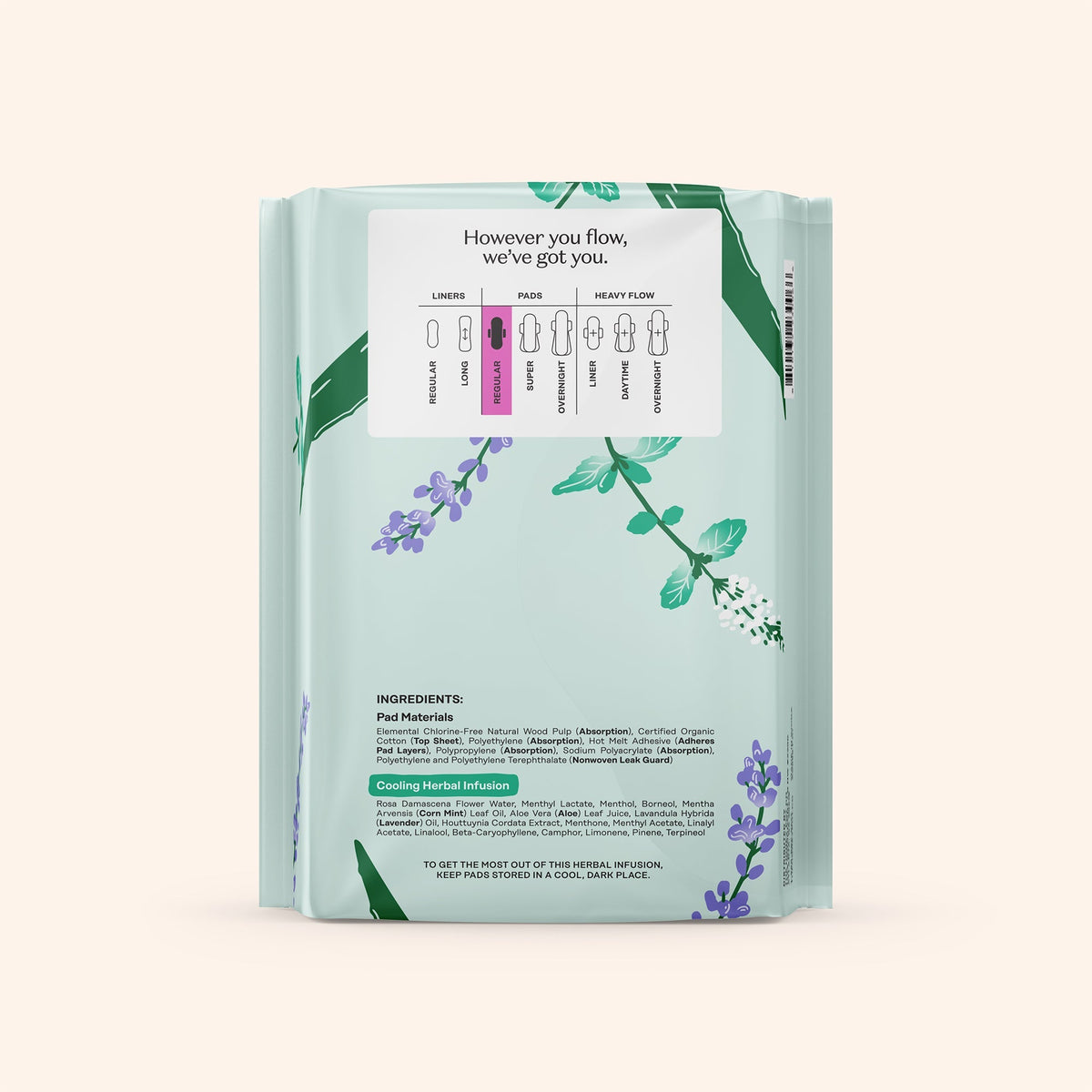 Organic Cotton Cooling Herbal Infusion Regular Pads — Medium Pack