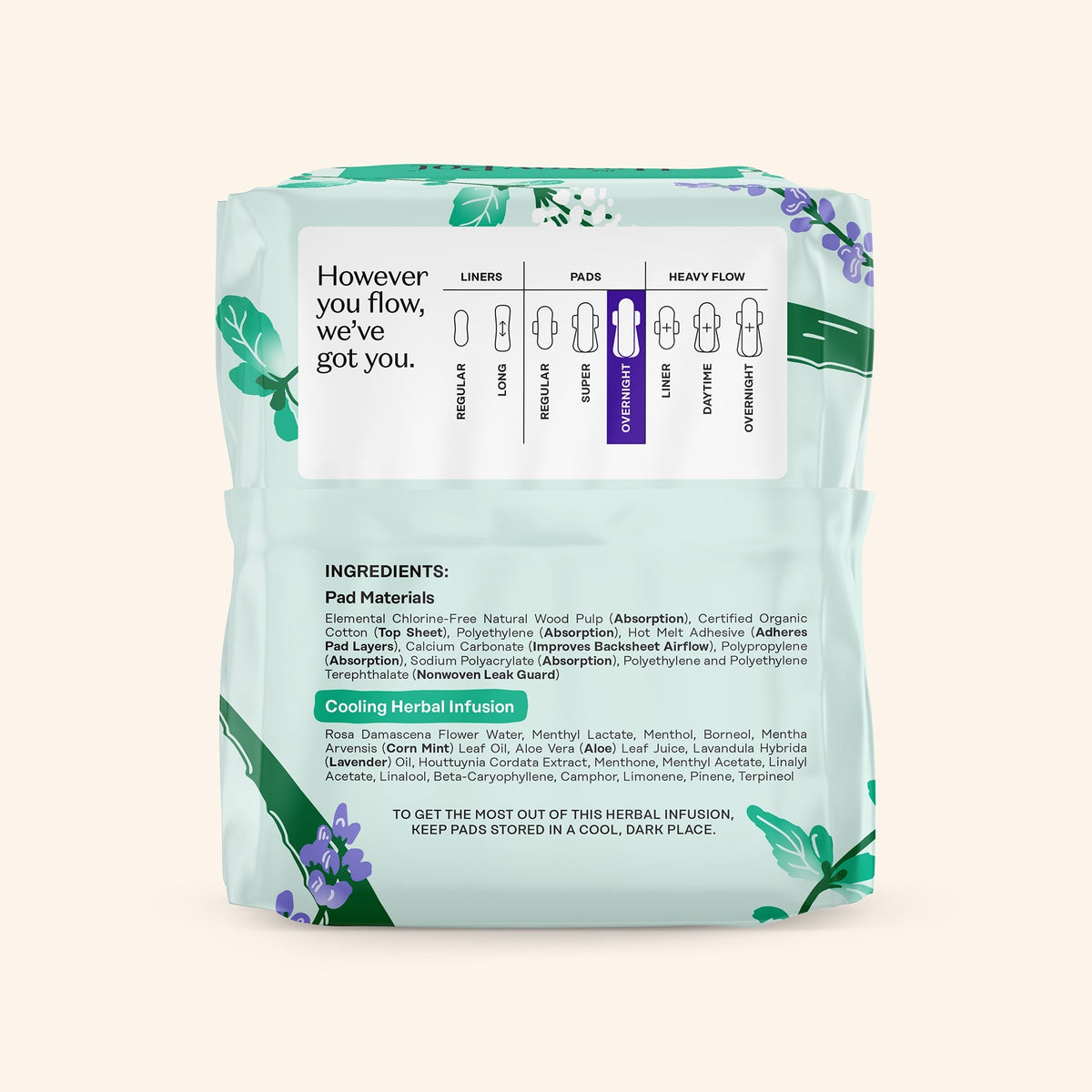 Organic Cotton Cover Cooling Herbal Infusion Overnight Pads
