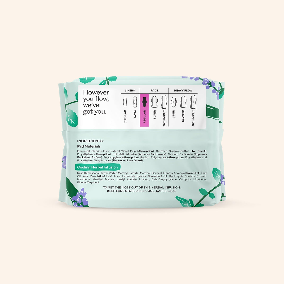 Organic Cotton Cover Cooling Herbal Infusion Regular Pads